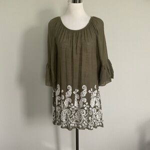 Indigo Soul Paisley Embroidered Bell Sleeve Tunic Flowy Bohemian Top Small NWT